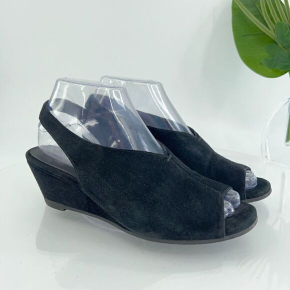 Eileen Fisher Shoes - Eileen Fisher Women's Clay Sandal Size 7.5 Wedge Heel Slingback Black Leather